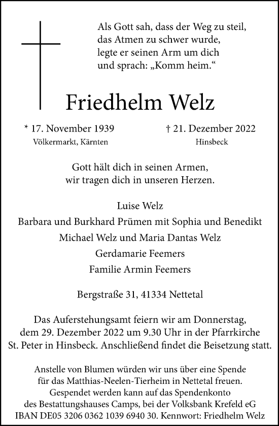 Traueranzeige von Friedhelm Welz von Rheinische Post