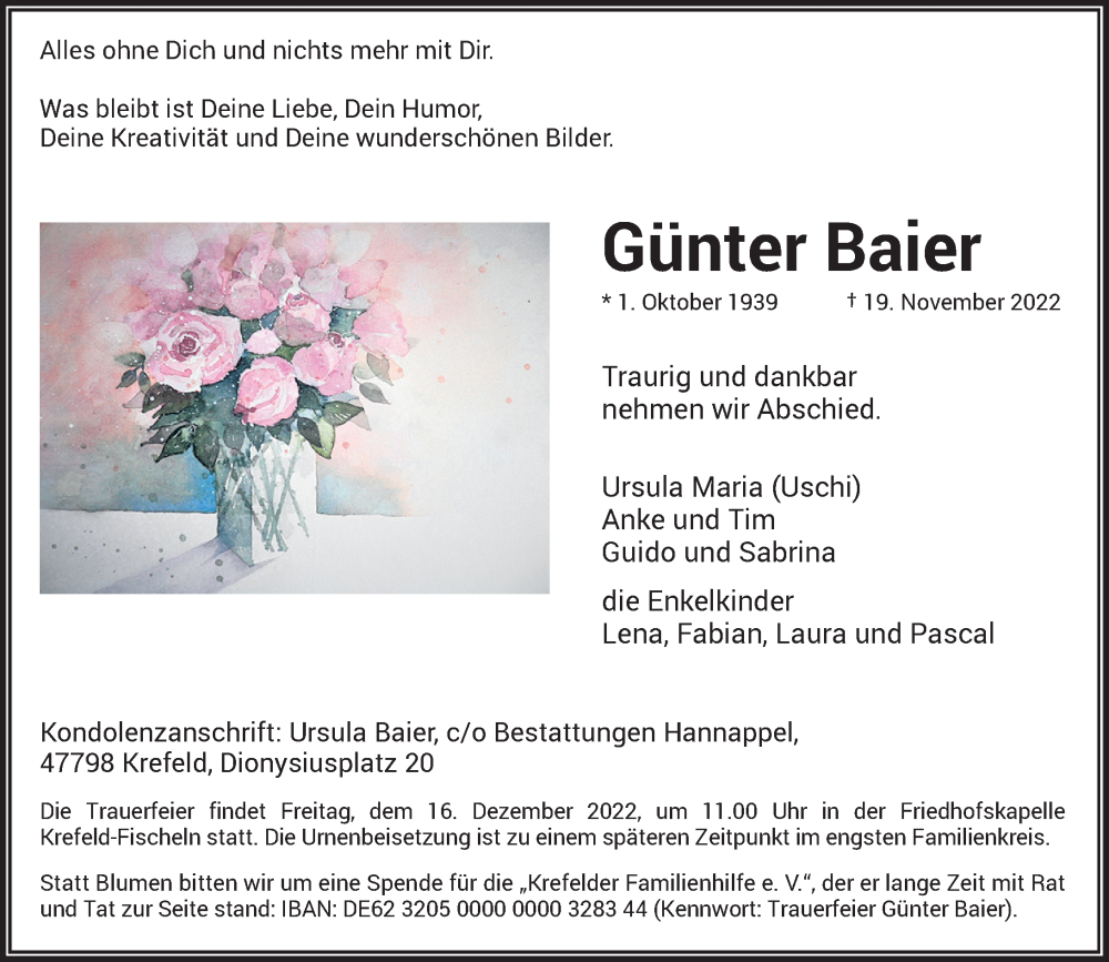  Traueranzeige für Günter Baier vom 03.12.2022 aus Rheinische Post