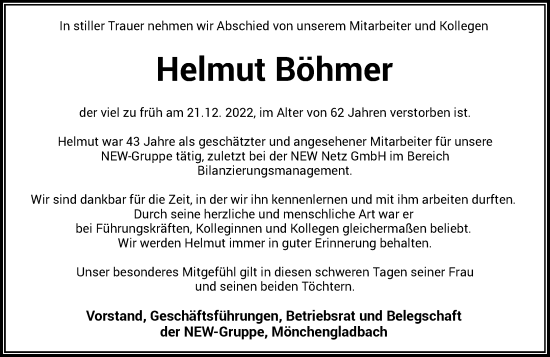 Traueranzeige von Helmut Böhmer von Rheinische Post