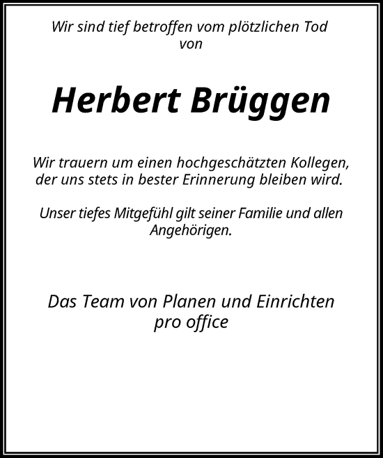 Traueranzeige von Herbert Brüggen von Rheinische Post