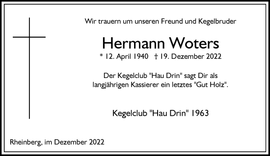 Traueranzeige von Hermann Woters von Rheinische Post