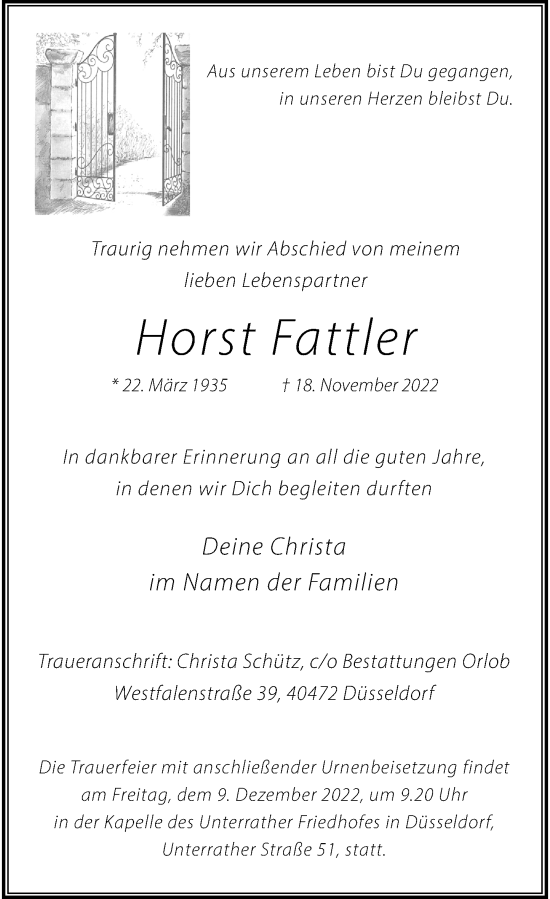 Traueranzeige von Horst Fattler von Rheinische Post