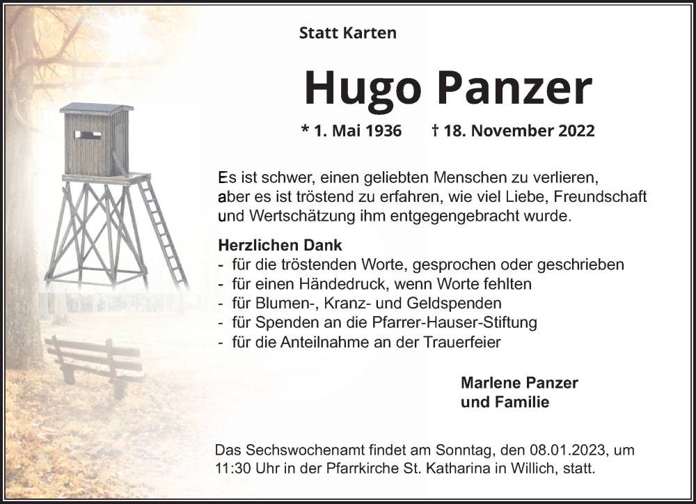  Traueranzeige für Hugo Panzer vom 31.12.2022 aus Rheinische Post