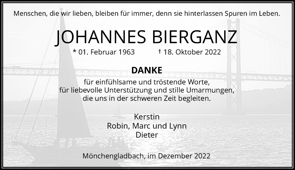  Traueranzeige für Johannes Bierganz vom 17.12.2022 aus Rheinische Post