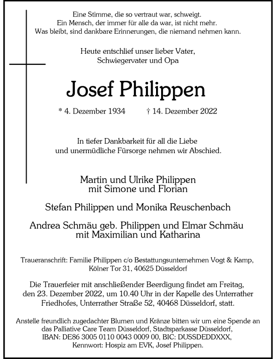 Traueranzeige von Josef Philippen von Rheinische Post