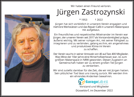 Traueranzeige von Jürgen Zastrozynski von Rheinische Post