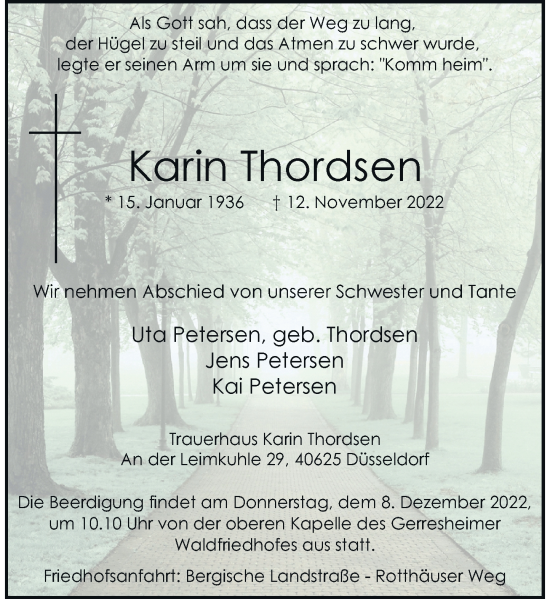 Traueranzeige von Karin Thordsen von Rheinische Post