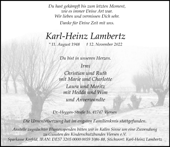Traueranzeige von Karl-Heinz Lambertz von Rheinische Post