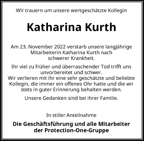 Traueranzeige von Katharina Kurth von Rheinische Post