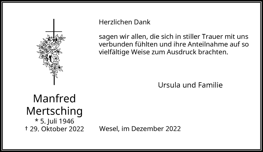  Traueranzeige für Manfred Mertsching vom 17.12.2022 aus Rheinische Post