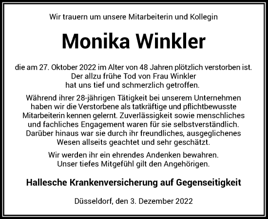Traueranzeige von Monika Winkler von Rheinische Post