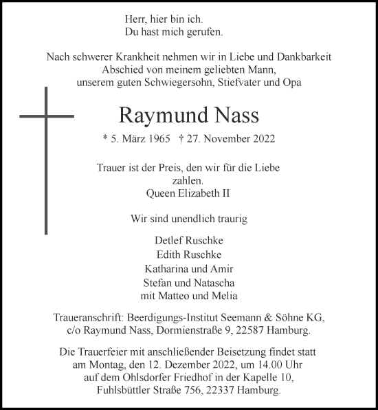 Traueranzeige von Raymund Nass von Rheinische Post