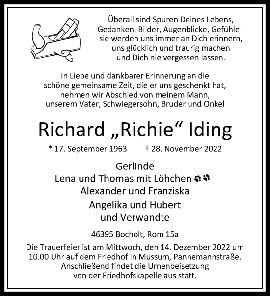 Traueranzeige von Richard Iding von Rheinische Post