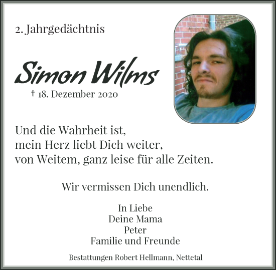 Traueranzeige von Simon Wilms von Rheinische Post