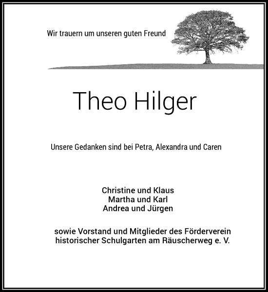 Traueranzeige von Theo Hilger von Rheinische Post