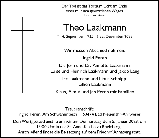 Traueranzeige von Theo Laakmann von Rheinische Post