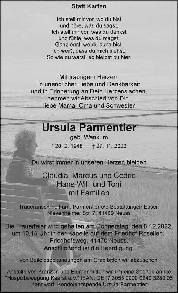  Traueranzeige für Ursula Parmentier vom 03.12.2022 aus Rheinische Post