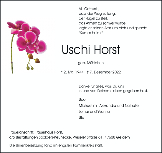 Traueranzeige von Uschi Horst von Rheinische Post