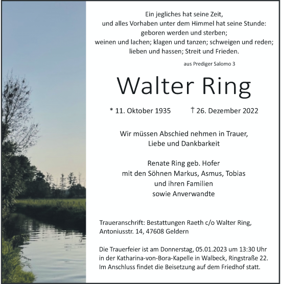 Traueranzeige von Walter Ring von Rheinische Post