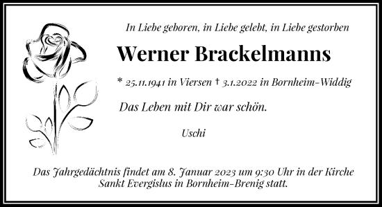 Traueranzeige von Werner Brackelmanns von Rheinische Post