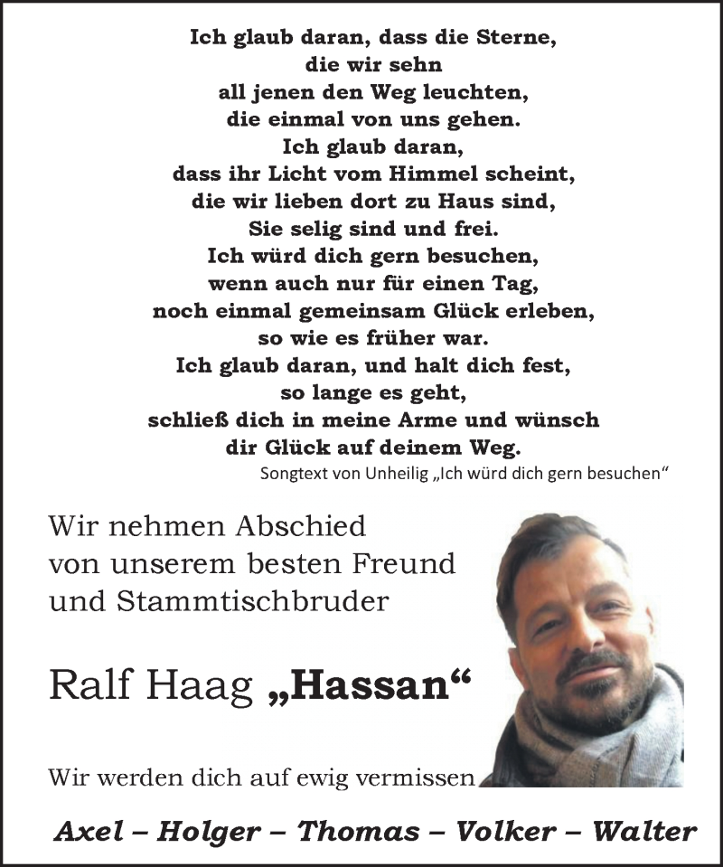  Traueranzeige für Ralf Haag vom 24.02.2022 aus Rheinische Post