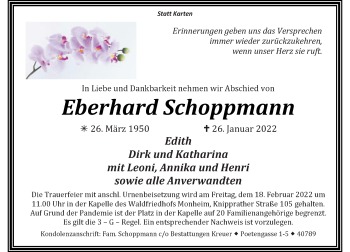 Traueranzeige von Eberhard Schoppmann von Rheinische Post