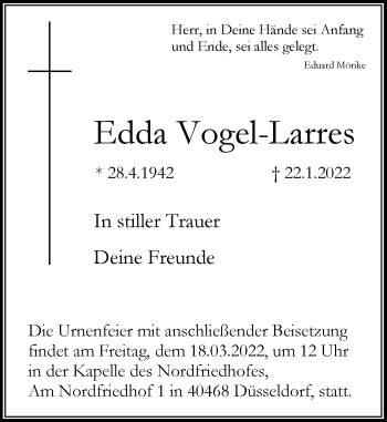 Traueranzeige von Edda Vogel-Larres von Rheinische Post