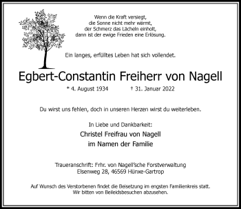 Traueranzeige von Egbert-Constantin Freiherr von Nagell von Rheinische Post