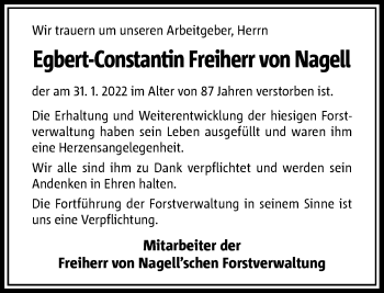 Traueranzeige von Egbert-Constantin Freiherr von Nagell von Rheinische Post