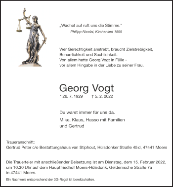 Traueranzeige von Georg Vogt von Rheinische Post
