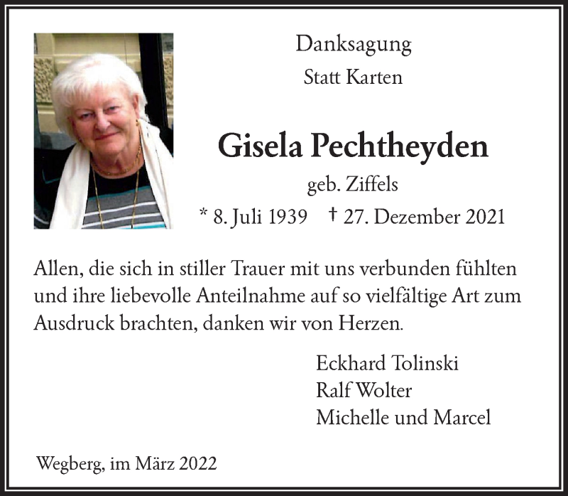  Traueranzeige für Gisela Pechtheyden vom 05.03.2022 aus Rheinische Post