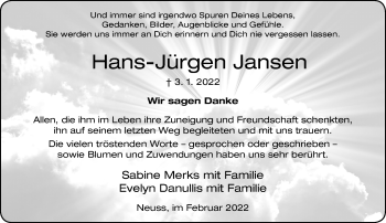 Traueranzeige von Hans-Jürgen Jansen von Rheinische Post