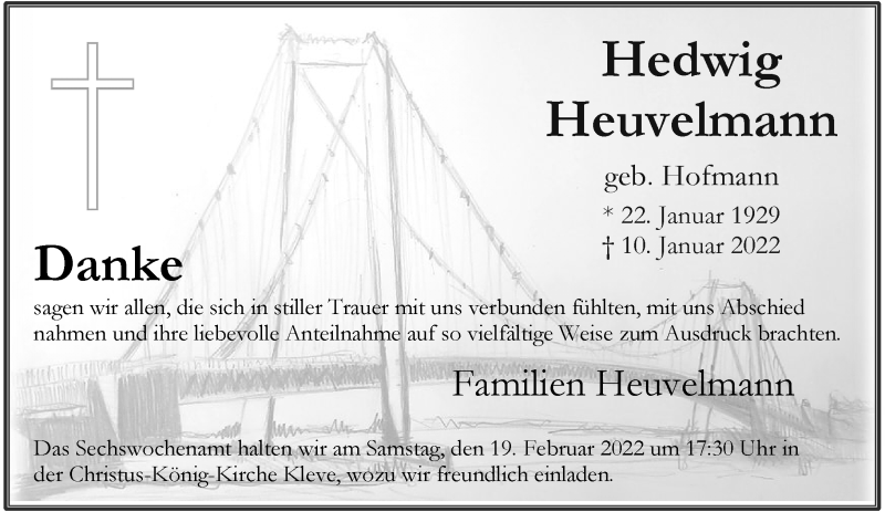  Traueranzeige für Hedwig Heuvelmann vom 12.02.2022 aus Rheinische Post