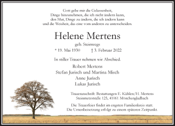 Traueranzeige von Helene Mertens von Rheinische Post