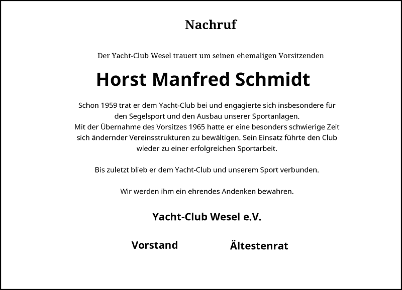  Traueranzeige für Horst Manfred Schmidt vom 26.02.2022 aus Rheinische Post