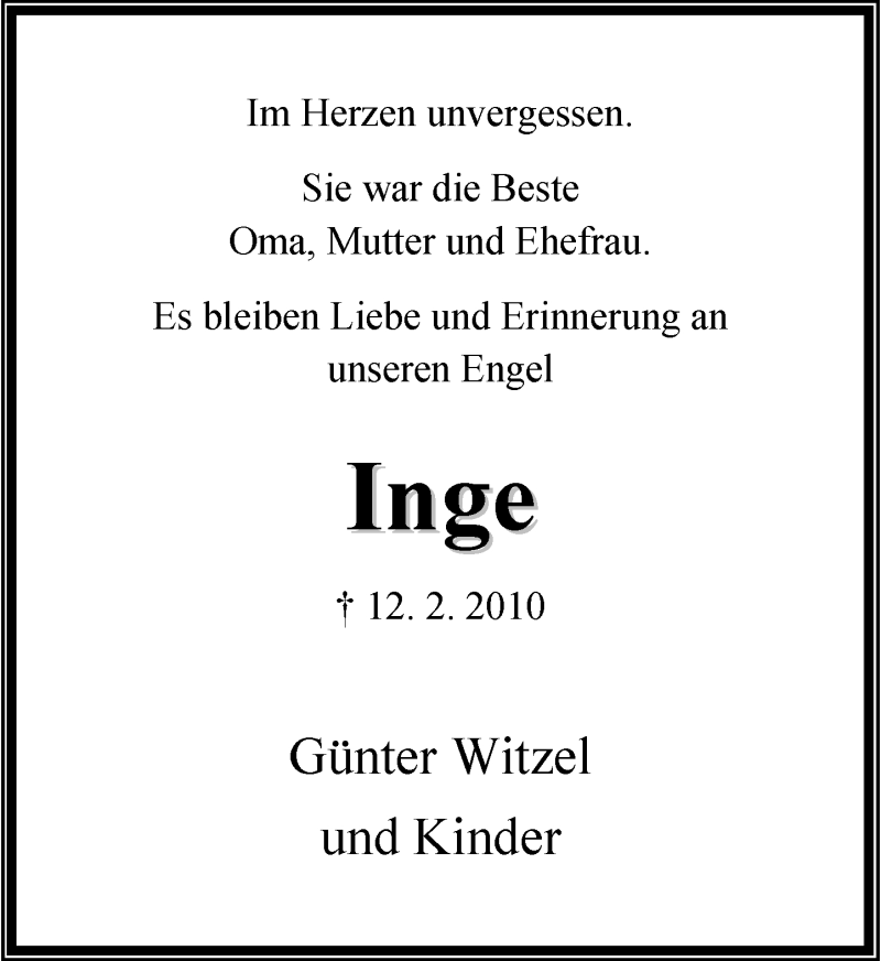  Traueranzeige für Inge  vom 19.02.2022 aus Rheinische Post