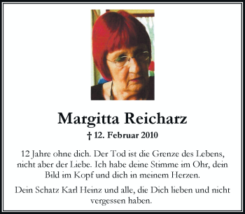 Traueranzeige von Margitta Reicharz von Rheinische Post