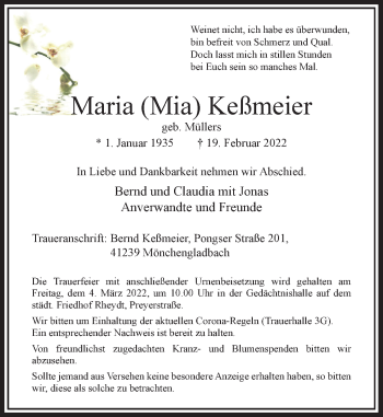 Traueranzeige von Maria Keßmeier von Rheinische Post