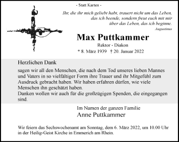 Traueranzeige von Max Puttkammer von Rheinische Post