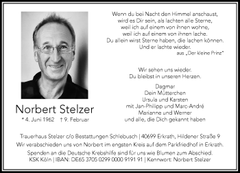 Traueranzeige von Norbert Stelzer von Rheinische Post