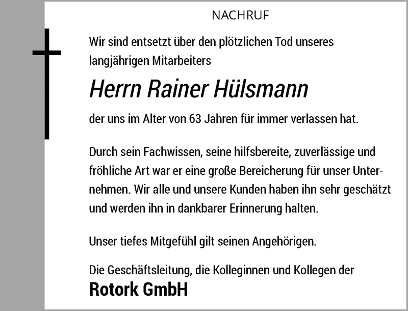  Traueranzeige für Rainer Hülsmann vom 02.02.2022 aus Rheinische Post