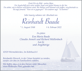 Traueranzeige von Reinhardt Baade von Rheinische Post