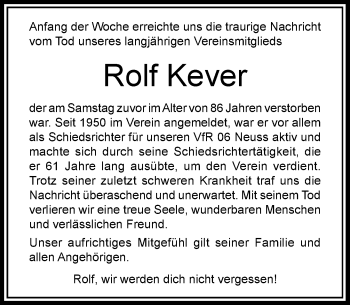 Traueranzeige von Rolf Kever von Rheinische Post