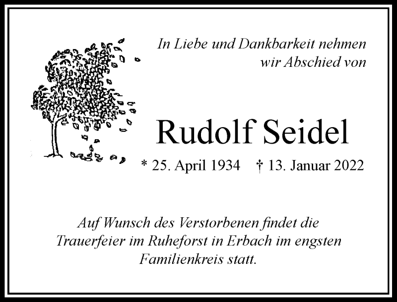  Traueranzeige für Rudolf Seidel vom 05.02.2022 aus Rheinische Post