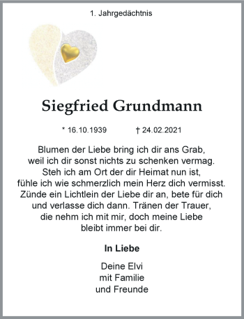 Traueranzeige von Siegfried Grundmann von Rheinische Post