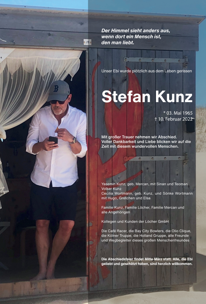  Traueranzeige für Stefan Kunz vom 19.02.2022 aus Rheinische Post