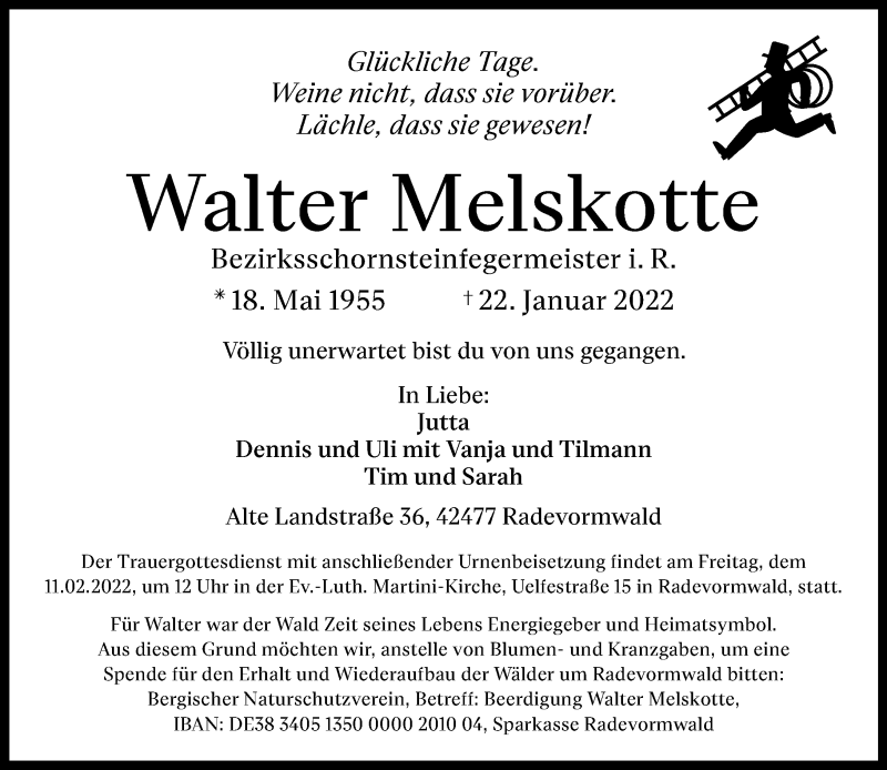  Traueranzeige für Walter Melskotte vom 05.02.2022 aus Rheinische Post