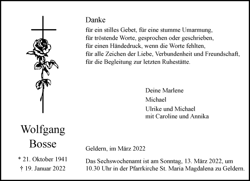  Traueranzeige für Wolfgang Bosse vom 05.03.2022 aus Rheinische Post