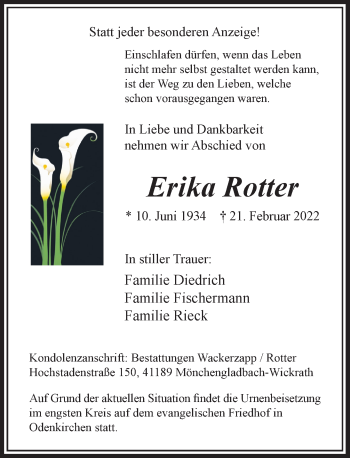 Traueranzeige von Erika Rotter von Rheinische Post