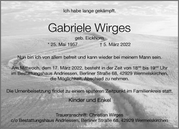 Traueranzeige von Gabriele Wirges von Rheinische Post